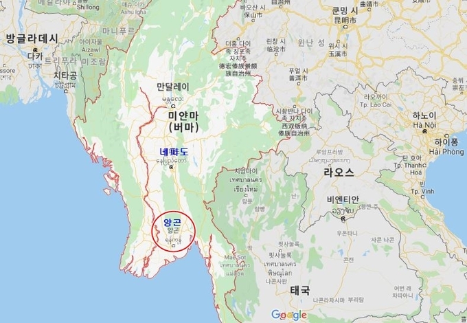 ‘한-미얀마 경제협력 산업단지'는 양곤 북부 10km에 조성된다. 사진=구글지도