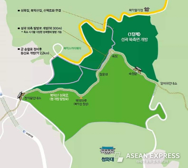 북악산 한양도성길 북측면이 개방되었다. 사진=청와대 홈페이지